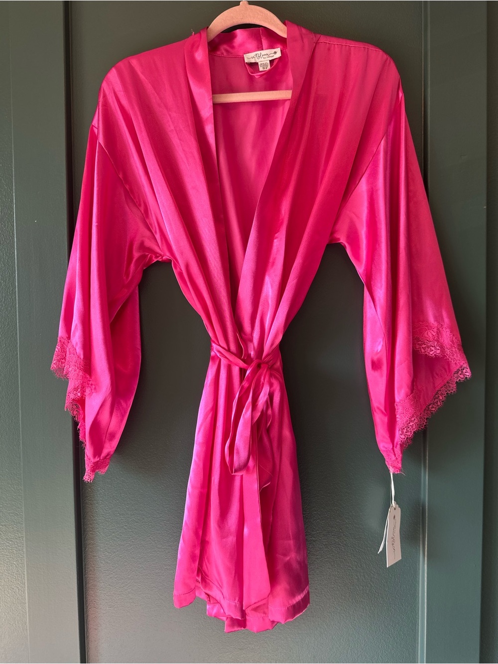 In Bloon by Jonquil Silky Lace-Trim Robe - Hot Pink